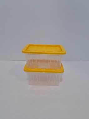 Set of 2 Lowe's Teeny Tote MINI Clear Plastic Totes with Yellow Lids Storage NEW